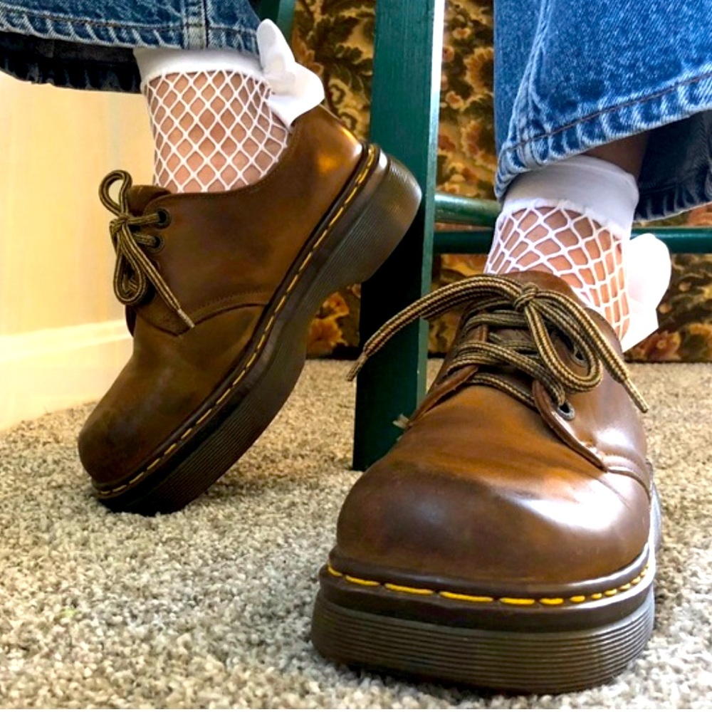 MIE RARE Vintage Dr Martens Chunky Platform Brown Square Toe Lace Up Oxford Shoe - Picture 3 of 17